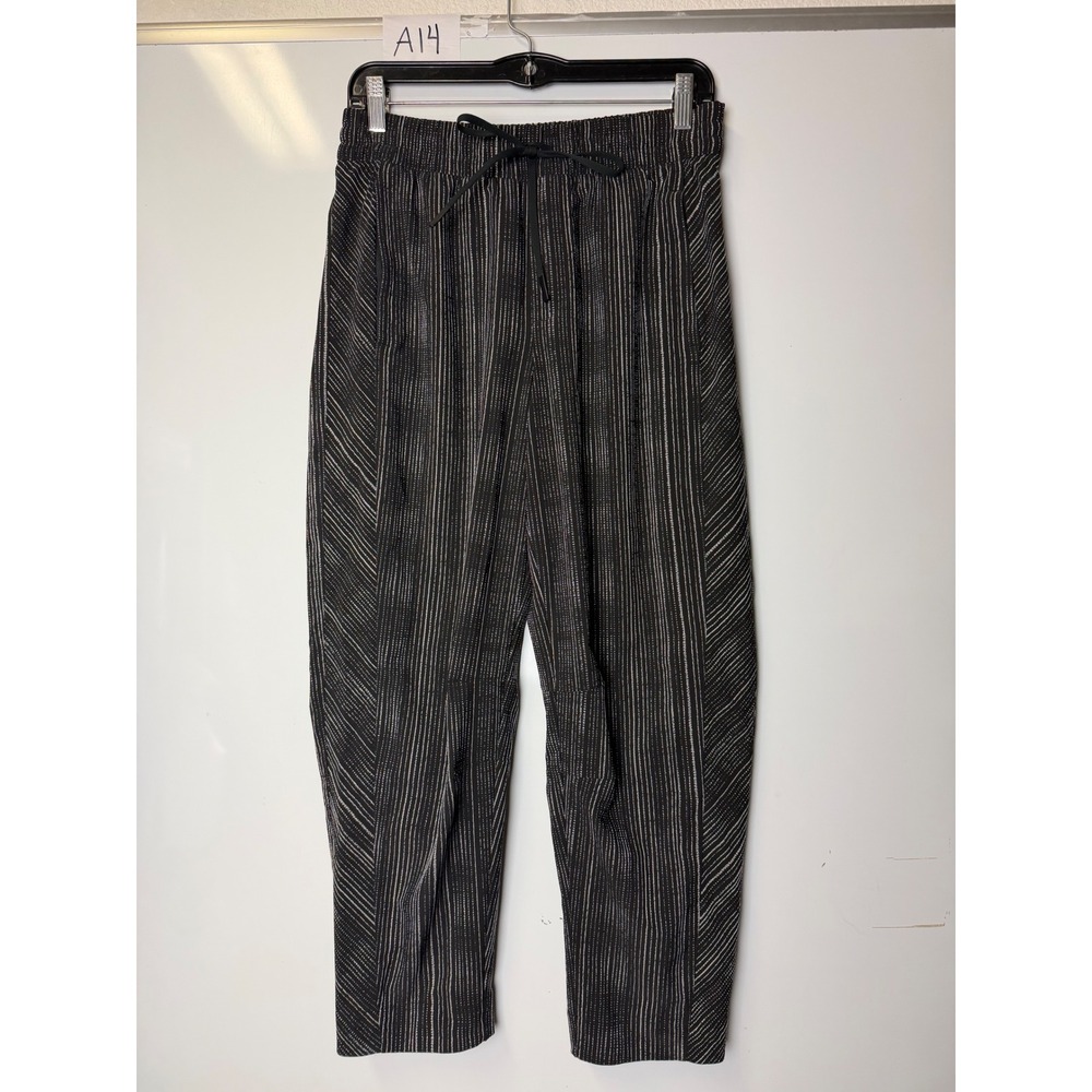 Athleta Women Black White Pinstripe Jogger Pants Elastic Waist Drawstring Size 2